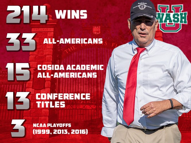 .@washufootball head coach Larry Kindbom Announces retirement following 2019 Season. Release: