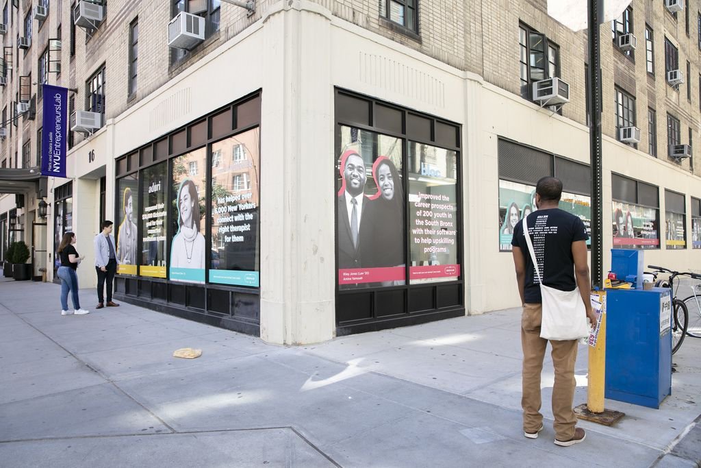 5 years 150,000 visitors 1,000 startups coached Happy birthday to the Leslie eLab (@NYUEntrepreneur)! : These window displays at 16 Washington Place show just a few examples of how NYU entrepreneurs are making an impact: