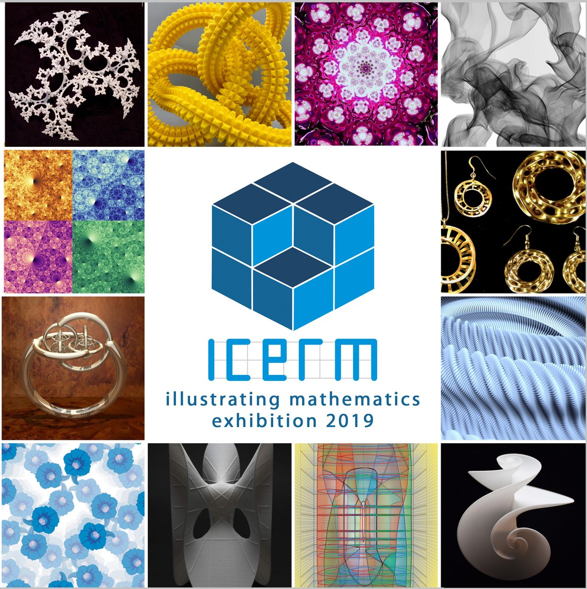 Mathematicians from around the world converged on @BrownUniversity @ICERM for the semester-long Illustrating Mathematics program. Now some visual highlights, bridging many branches of mathematics and artistic styles, have been packaged in a book, ICERM's first catalog.